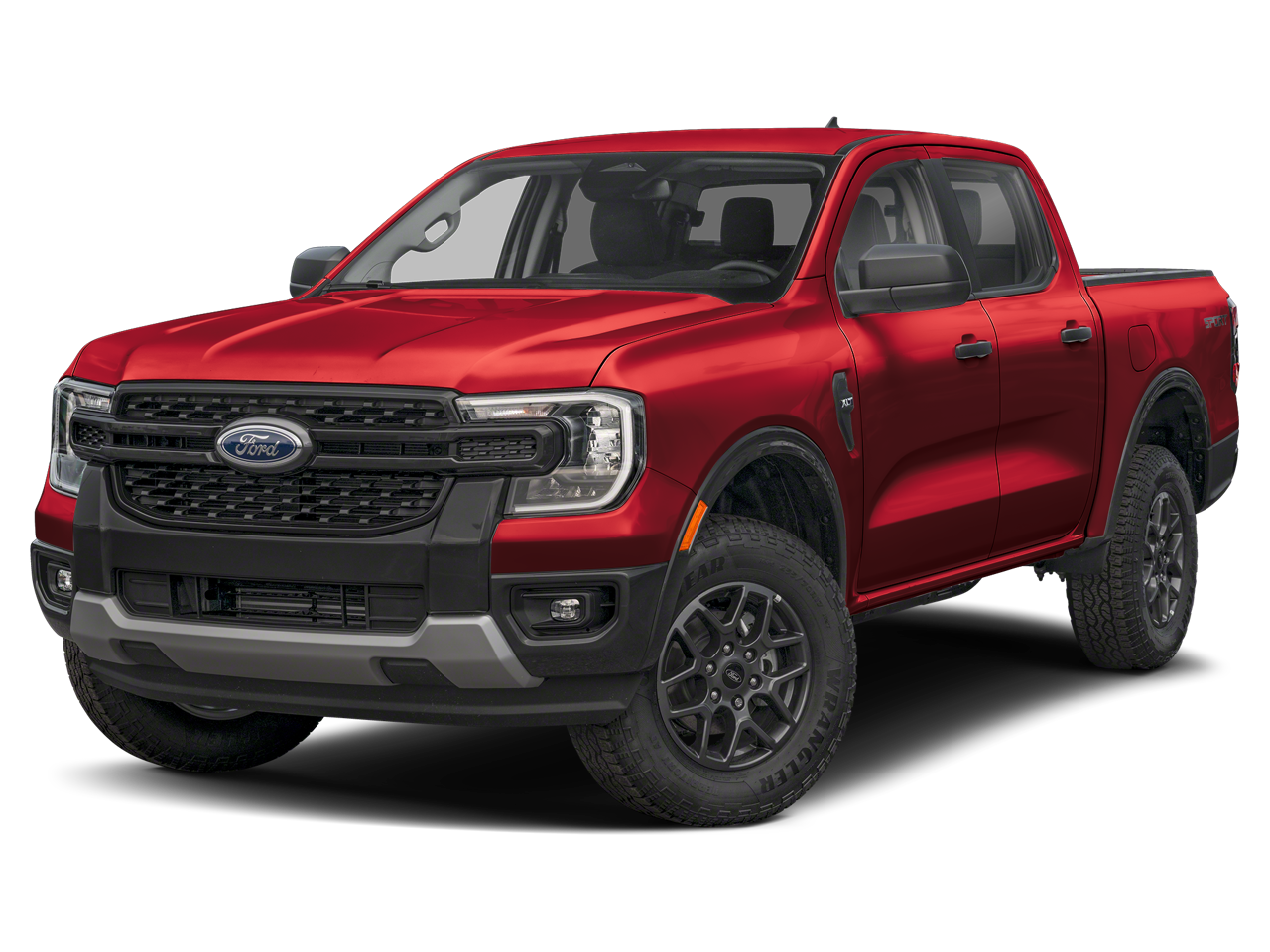 2026 Ford Ranger XLT in Ruby Red Metallic Tinted Clearcoat — front three-quarter view