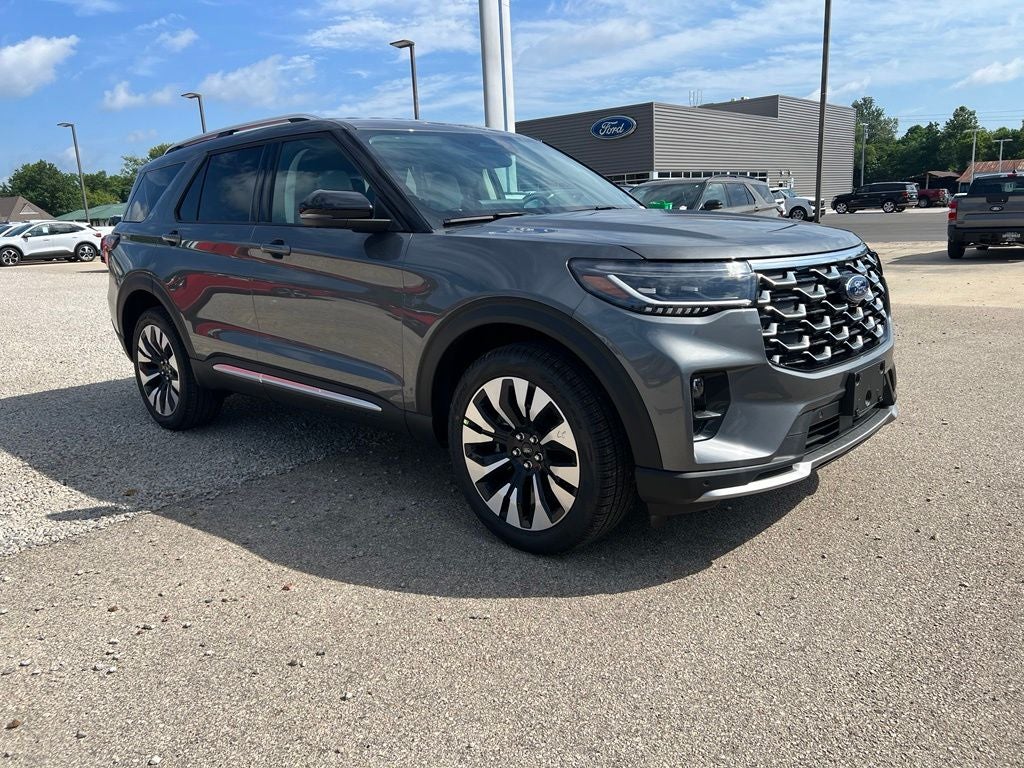 2026 Ford Explorer Platinum in Carbonized Gray Metallic — front three-quarter view