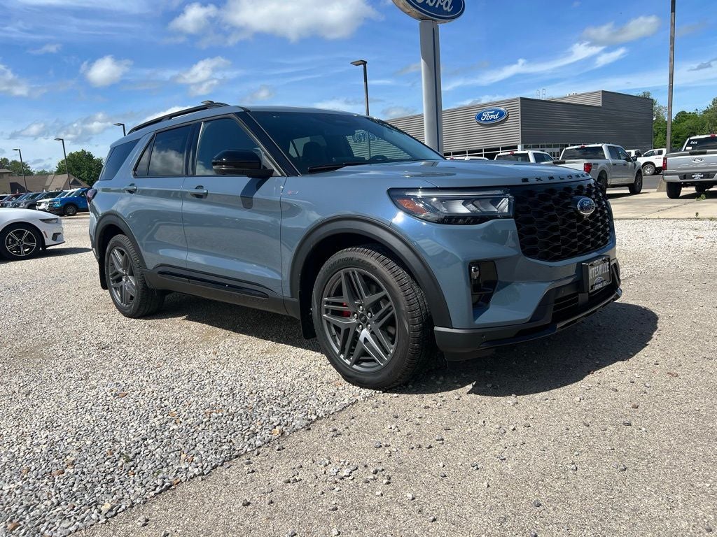 2026 Ford Explorer ST-Line in Vapor Blue Metallic — front three-quarter view