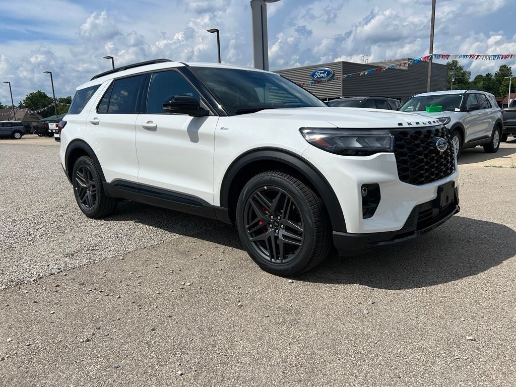 2026 Ford Explorer ST-Line in Star White Metallic Tri-Coat — front three-quarter view