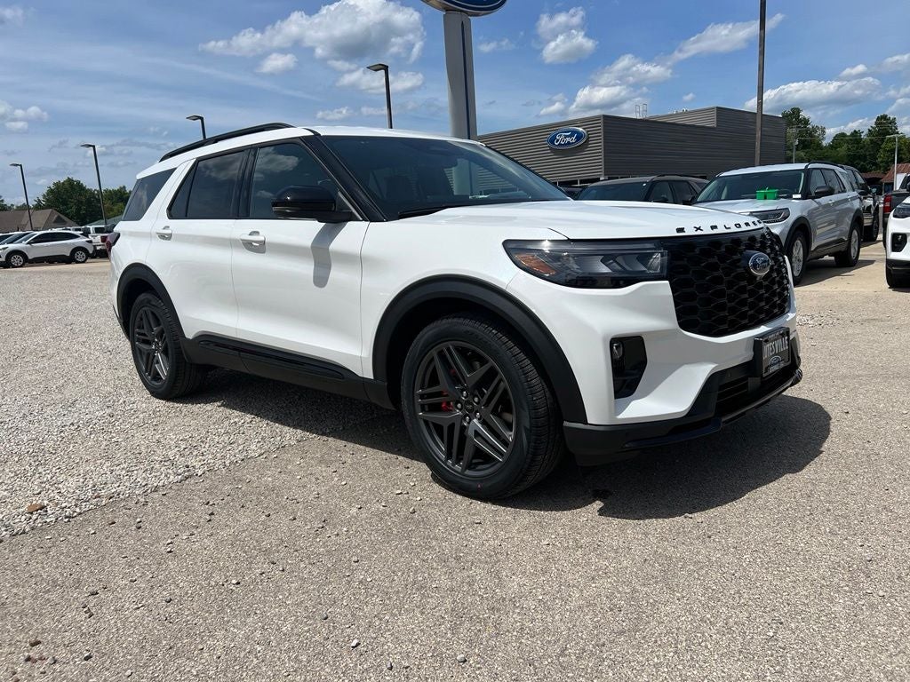 2026 Ford Explorer ST in Star White Metallic Tri-Coat — front three-quarter view