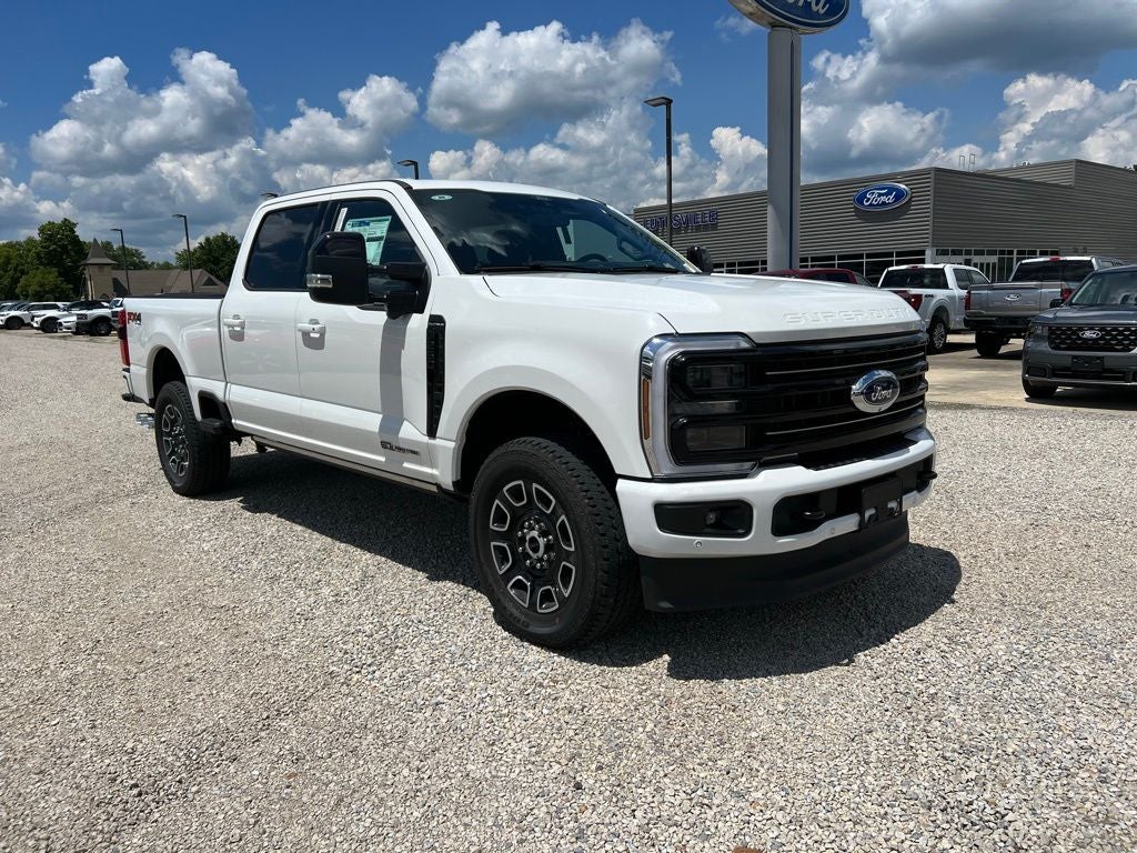 2025 Ford F-250 Platinum in Star White Metallic Tri-Coat — front three-quarter view