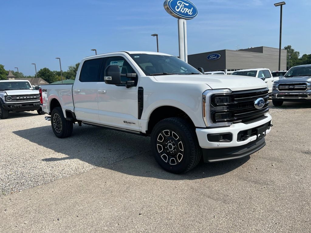 2025 Ford F-250 Platinum in Star White Metallic Tri-Coat — front three-quarter view